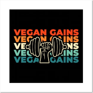 Retro Vintage Vegan Vegetarian Dumbbell Posters and Art